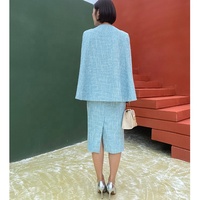 Ensemble tailleur de luxe pour femme, style église, en tweed, direct usine, jupe midi, élégant, pour le bureau, pour femmes de carrière, avec cape