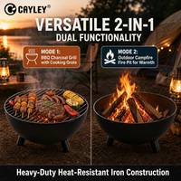 Brasero rond en fer à bois avec grille de cuisson, 3 pieds, pour extérieur, jardin, patio, camping, feu de camp, chauffage