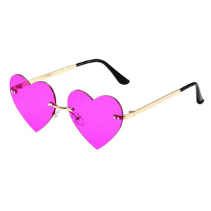 Lunettes de soleil sans monture en forme de cœur UV400, nouvelle mode en métal rouge, bleu, jaune, violet pour unisexe - Product Image 2