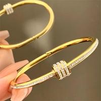 Bracelet de Mode Zhongzhe en Acier Inoxydable Plaqué Or 18K, Jonc Zircon pour Femmes, Bijoux Étanche Anti-Ternissement