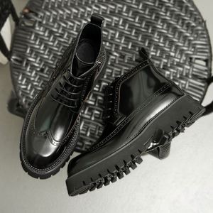 Men's Ankle English-style Leather Engraved Brogue <b>Boots</b> Shiny Thick Soles Height Increasing for Autumn/Winter Business Casual - Product Image 6