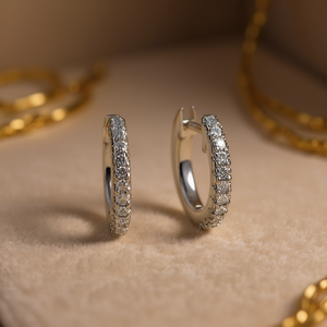 E644 White Gold Diamond <b>Hoop</b> <b>Earrings</b> Round Brilliant Cut G Color Natural Diamonds Women's Classic Style <b>Fine</b> Jewelry - Product Image 2