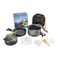 Set peralatan masak berkemah, peralatan masak ketel berkemah ringan portabel mangkuk panci tanpa lengket