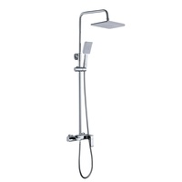 Ensemble de douche thermostatique avec robinet mitigeur, pommeau de douche pluie, poignée unique, finition chrome poli, barre coulissante pour salle de bain
