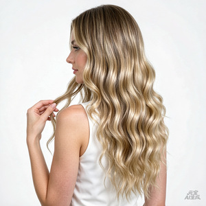 <span class=keywords><strong>Coda</strong></span> <span class=keywords><strong>di</strong></span> <span class=keywords><strong>Cavallo</strong></span> Sintetica con Clip a Griffe Biondo Cenere Balayage da 27 Pollici, Extension Capelli Ondulati Naturali per Donna - Vendita all'Ingrosso - Product Image 2