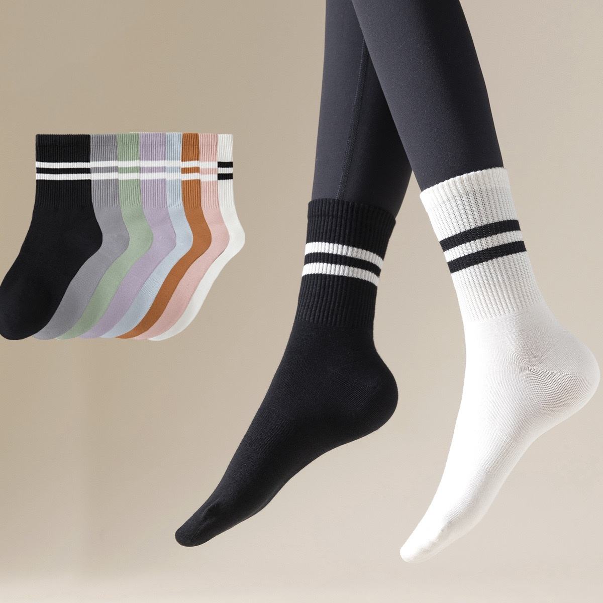 Yili Wholesale High Quality Cotton Socks Yoga Pilates Personalized Socks White Socks for Women Crew Mid High Length