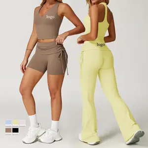 Nuovo Design Plus Size allenamento palestra Fitness corsetto <span class=keywords><strong>sport</strong></span> Crop Top gamba larga Flare Leggings <span class=keywords><strong>2</strong></span> pezzi abbinati Yoga Set donna - Product Image 2