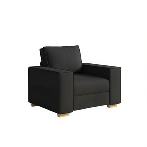 Fauteuil de salon en tissu noir, moderne, avec dossier carré rembourré, une place, pieds en bois - Product Image 1