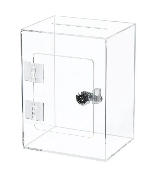 Acrylic Donation Ballot Box- Tip Jar For Money with Lock Key Suggestion Box Comment Box