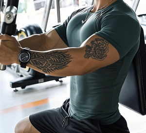 Plus Size 300 Grams Light <b>Weight</b> Knitted Digital Printing <b>Blank</b> Breathable Gym Fitness Workout Athletic Sport T-shirts for Men - Product Image 4