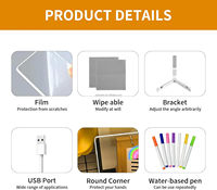 Pizarra Acrílica de Borrado en Seco KBW con Luz, Tamaño A4, Pizarra Luminosa con Alimentación USB para Oficina, Hogar y Cocina, con 7 Rotuladores de Colores y Soporte