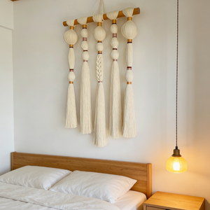 Décoration <span class=keywords><strong>murale</strong></span> minimaliste bohème en macramé <span class=keywords><strong>pour</strong></span> salon, nœuds de gourde tressés, pompons, <span class=keywords><strong>pour</strong></span> entrée et chambre - Product Image 6