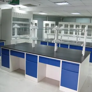 Cosmetic Laboratory Steel Cabinet Science Lab Furniture Lab Table With Black Phenolic Top Black