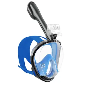 热全脸全景浮潜防雾防漏面罩，带呼吸和带摄像头支架的干顶系统