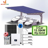 Système de carport solaire à 3 baies, puissance de sortie 12,39 kW, stockage 14 kWh, hybride connecté au réseau et hors réseau