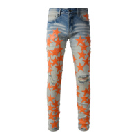 Fabricants de jeans sur mesure, streetwear, jeans skinny déchirés avec patchs étoiles pour hommes