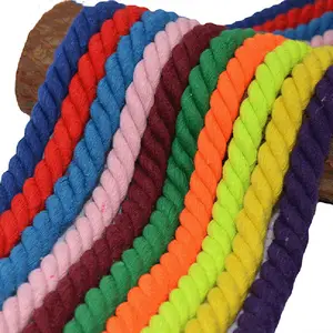 Olian 8mm 10mm 12mm Trois brins de cordes décoratives en coton Chaîne torsadée Lacets de chaussures organiques tressés Corde ronde pour le bricolage