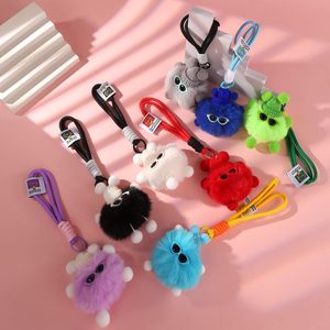 Cartoon Plush Pom-Pom Keychain Fuzzy Body Knitted Hat Trendy Sunglasses Durable Metal Components Bag Accessory Keychain