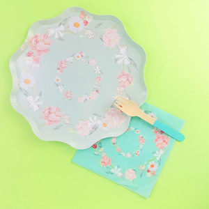 DAMAI Luxury Flower Theme <b>Tea</b> Party Supplies Paper Plate Napkins <b>Cups</b> Party Tableware <b>Set</b> for Wedding Birthday Girl - Product Image 2