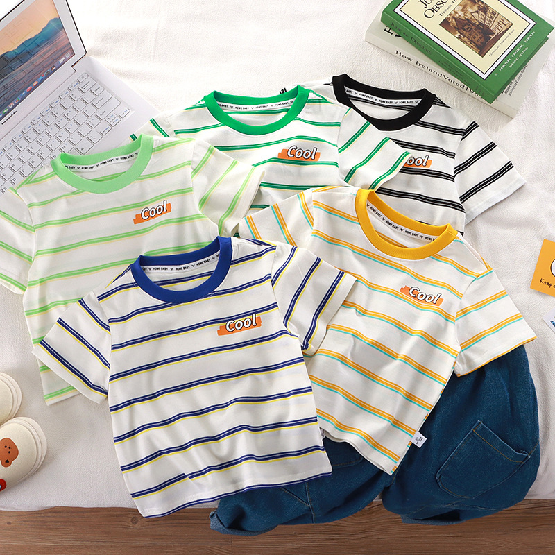 2025 Summer Casual Children's Clothing Printed Baby Boys Girls' Short-Sleeved T-Shirt Kids' Shirts Striped Top Tees