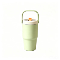 Gobelet de voyage isotherme avec poignée, vert menthe, couvercle rabattable, anti-fuite, pour café, thé, eau, bureau, extérieur