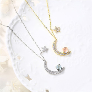 Las mujeres joyería de plata 925 de cuarzo rosa <span class=keywords><strong>luna</strong></span> y estrella colgante, collar, regalo de cumpleaños - Product Image 4