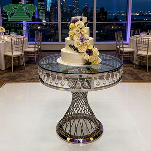 Mesa para pasteles de acero inoxidable con marco de cristal plateado para eventos de fiesta y bodas - Product Image 6