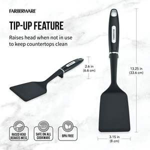 Spatule/tourneur de cuisine en nylon professionnel Lot de 2 avec poignée en plastique noir Passe au lave-vaisselle pour la cuisine à domicile et la friture - Product Image 3