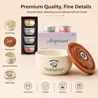 Bol en céramique avec couvercle, couleur sous-glaçure, fraîcheur garantie, mignon, hermétique, compatible micro-ondes, pour fruits, salades, petit-déjeuner, yaourt, riz, petite boîte à lunch