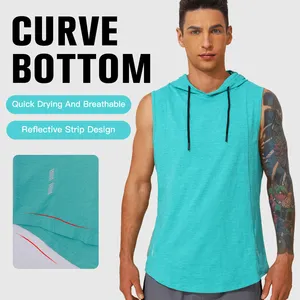 2024 Men Sleeveless Elastic Sports Hooded Gym Tank Tops Casual Muscle T-Shirt Cool Summer Bodybuilding Workout Gym Men Tank Top