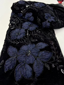 NI.AI lüks siyah boncuklu pullu dantel şifon boncuklu dantel kumaş işlemeli boncuklu dantel gelin için düğün elbisesi - Product Image 6