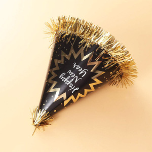 Nouvel an fête chapeau décorations nouvel an noir or couleur frangé pompon papier chapeau anniversaire chapeau - Product Image 2