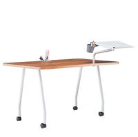Table de formation pliante à plateau rabattable, bureau mobile avec plateau aspect bois, roulettes et panneau tableau blanc suspendu amovible