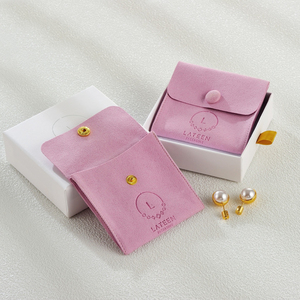 Custom Suede Earrings Insert Card Microfiber Packaging Bag Jewelry Holder Flap Microfiber Wedding <b>Gift</b> Pouches with Button - Product Image 6
