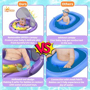 Bouée de piscine pour bébé sur le thème de la pieuvre violette avec auvent solaire amovible UPF50+ et siège de sécurité réglable - Product Image 5