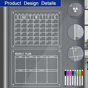 Calendrier magnétique en acrylique avec impression, tableau effaçable à sec, matériaux recyclés, design clair, aimant pour réfrigérateur et marqueurs - Product Image 5