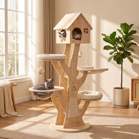 Arbre à chat moderne de luxe en bois avec capsule spatiale, multi-niveaux, style nordique minimaliste, OEM/ODM