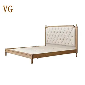 Modern best selling bedroom furniture comfortable simple solid wood bed white paint set double bed