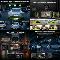 Podofo caméra de tableau de bord à quatre objectifs caméra de voiture 3 ''enregistrement en boucle HD 1080P complet moniteur de stationnement enregistreur de Vision nocturne voiture DVR