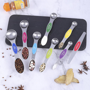 Stainless Steel <b>Measuring</b> Spoon Double Headed Magnetic 8 Piece Set Baking <b>Tools</b> Graduated Seasoning Storage Spoon - Product Image 2
