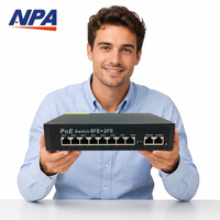 Conmutador Ethernet POE ANPA AP-1028PE de 10 Puertos 10/100Mbps, 2 Uplinks, Protección contra Rayos de 6KV, Extensión de 250m, SNMP, Capacidad de 2.0Gbps, QoS