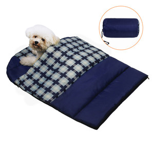 Sac de couchage pour chien à carreaux bleus, lit rectangulaire en fibre de polyester pour animaux de compagnie, pour voyage en plein air, chenil portable étanche pour chien - Product Image 3
