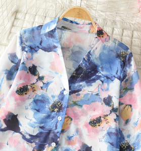 Pakaian Wanita Eropa dan Amerika Musim Semi dan Musim Panas Gaya Baru Wanita Lengan Panjang Kemeja Kain Chiffon Bermotif - Product Image 6
