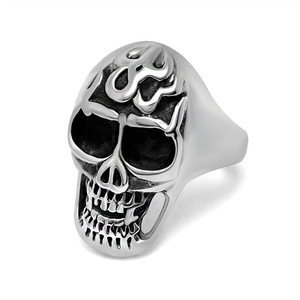 Skull <b>Ring</b> Men's <b>Titanium</b> Steel Flame Design SA104 Fashion Jewelry Gift - Product Image 1