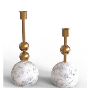 Geometric Metal <b>Candle</b> <b>Holders</b> Black and Gold Finish Circle Shape Decorative Stands Set of 2 - Product Image 6
