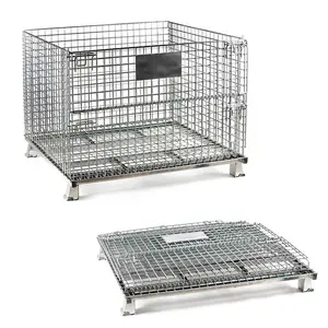 Warehouse Light Duty 500kg Stacking Folding Metal Galvanized Wire Metal Pallet Storage Cages For Sale