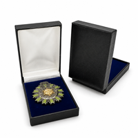 Boîte de présentation de pièces de monnaie en bois vide, personnalisée, en gros, avec revêtement en similicuir noir jais et rembourrage en velours bleu roi, et finition en satin blanc