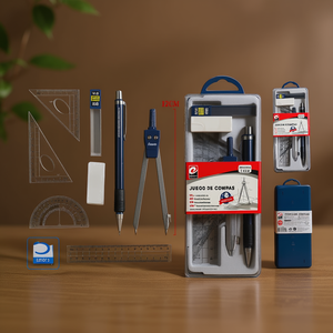 Ensemble de compas Erpsl Y408 bleu foncé, 8 pièces, outils de dessin mathématique, règle de 12 cm, rapporteur, triangles, crayon, gomme, étui de 120 pièces - Product Image 3