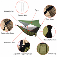 Hamac simple ou double avec moustiquaire, auvent imperméable, tente d'arbre portable verte pour le camping en plein air, la cour et l'intérieur