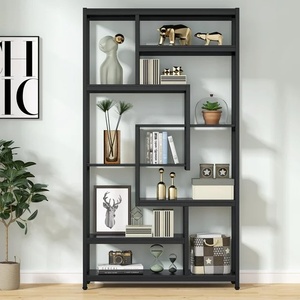 Wood Bookshelf, Industrial Tall Storage <strong>Shelf</strong> Display Rack Organizer with Metal Frame, Open Standing Shelving <strong>Unit</strong> - Product Image 5